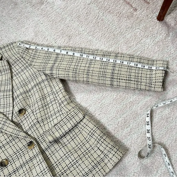 Ann Taylor Tan Navy Blue Cotton Blend Blazer Size 8P Fall Autumn Office Business - Picture 11 of 12